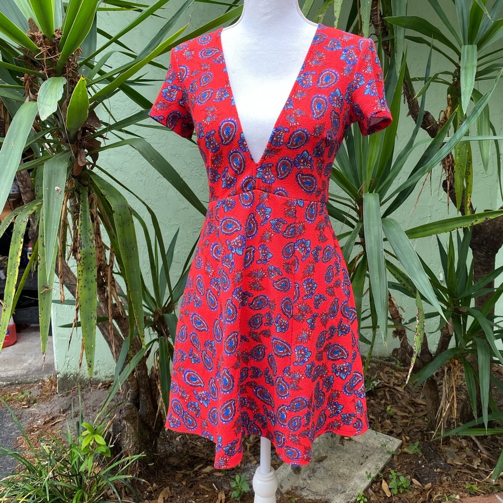 Deep V Neck Red Dress